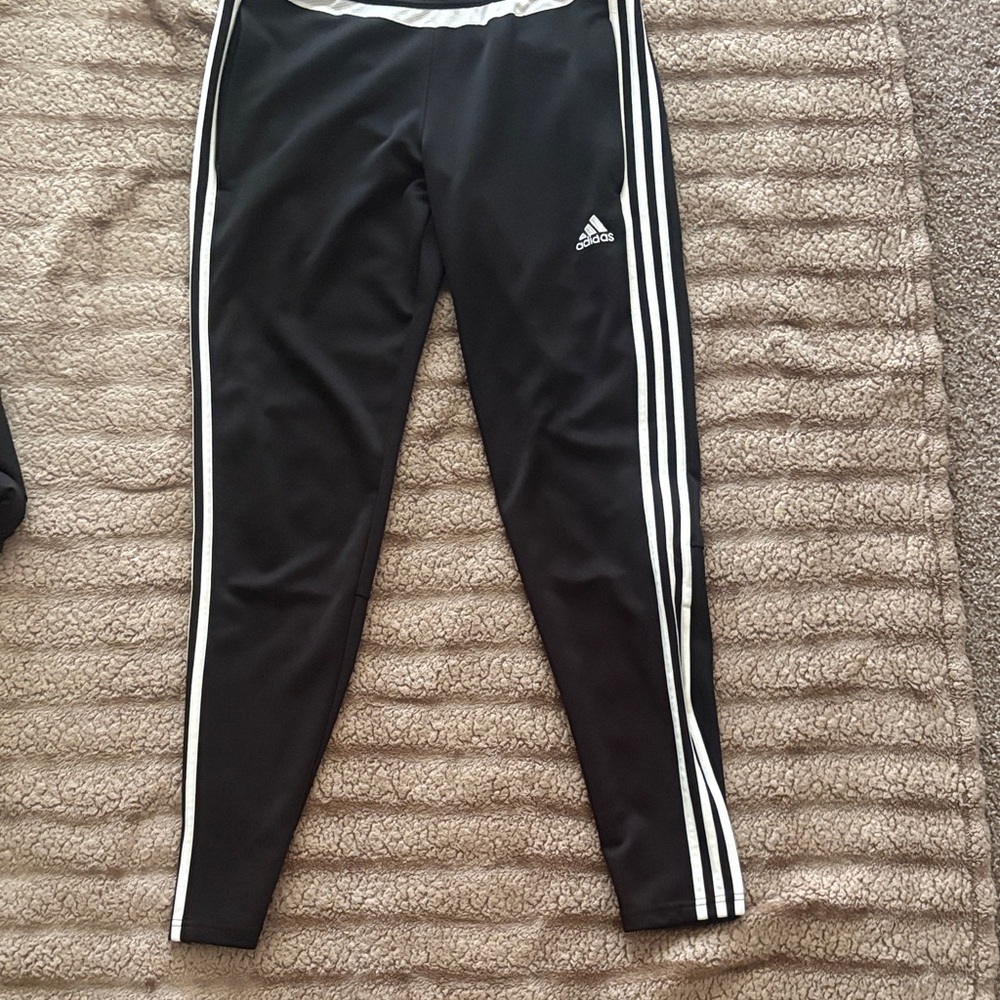 Adidas Women Black Leggings with White Stripes